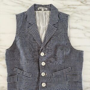 Alex Mill Navy Gingham Linen Blend Tailored Vest Size S